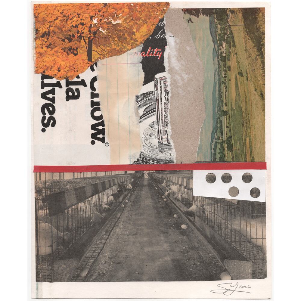 Original Mixed Media Modern Art Collage "Ciplinarian" 8x9.75" Signed